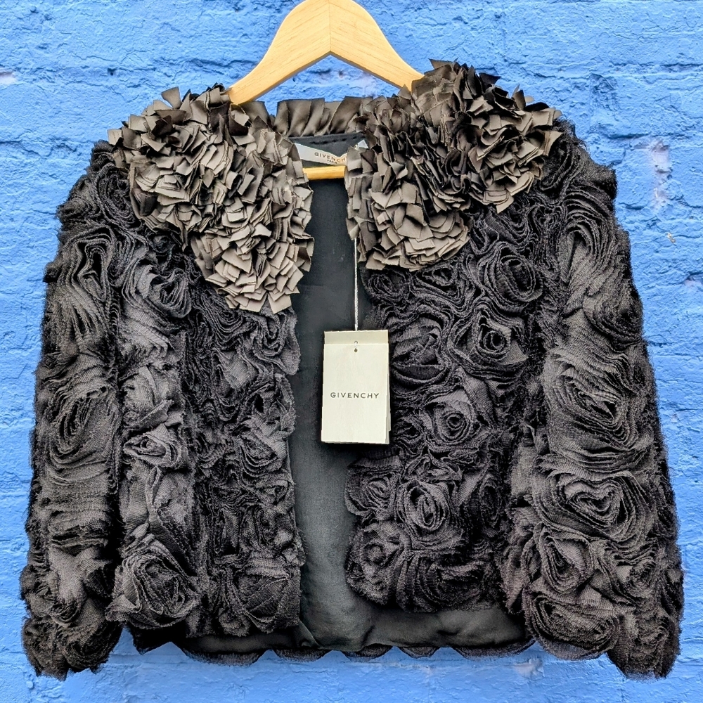 Givenchy Women's Black Floral Textured Bolero Capelet / Jacket